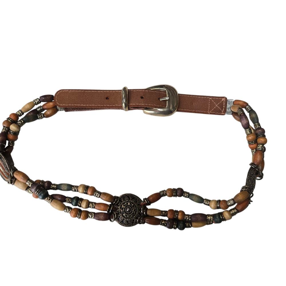 Bohemian Southwestern Belt‎ Medium 31-34.5" Waist Beaded Triple Strand Brown